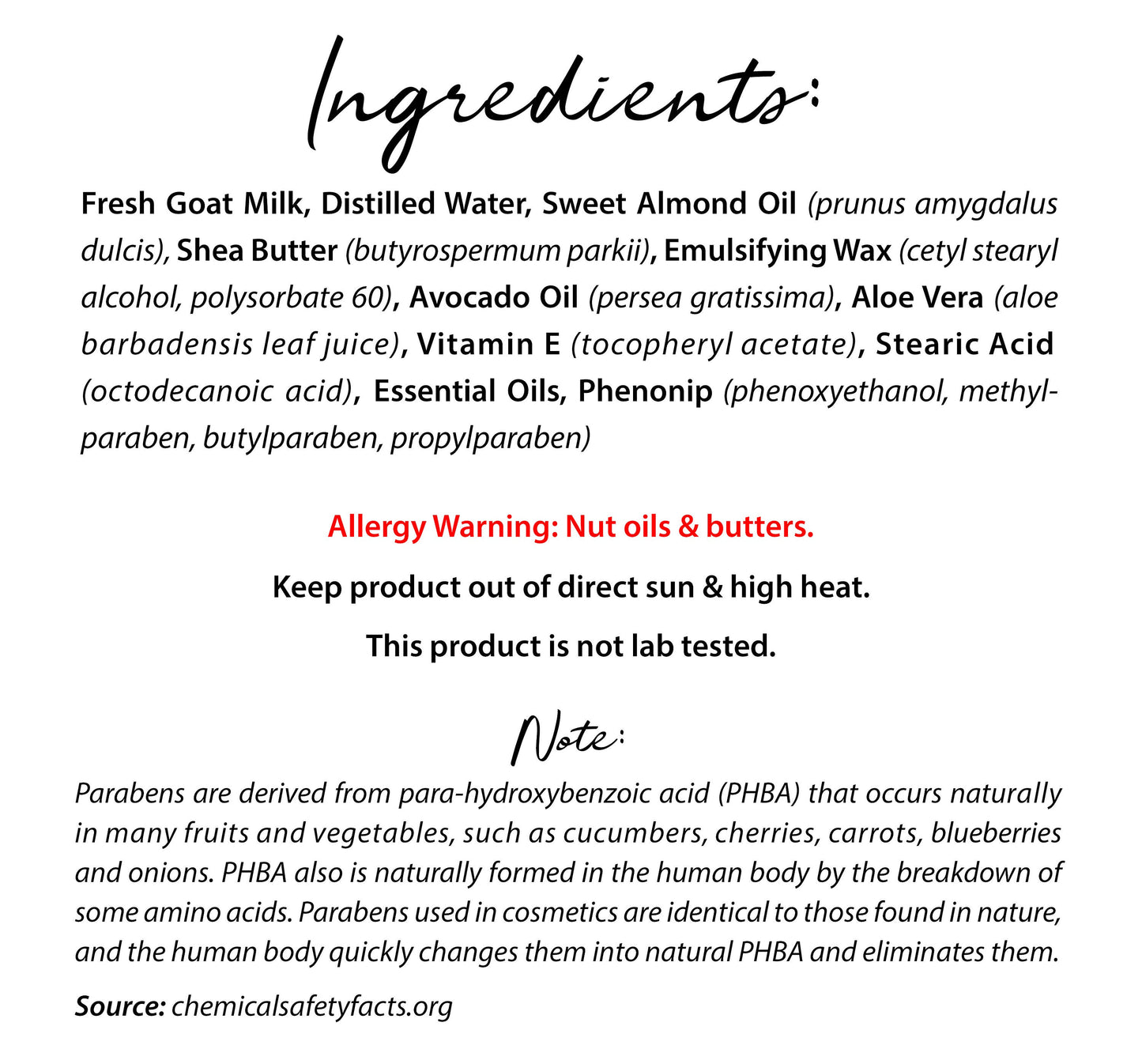 ingredients list