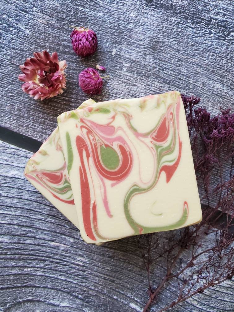 Large Red Berry Rhubarb Goat Milk Soap 5.5 oz, handmade soap, handcrafted soap, bar soap, hand made soap