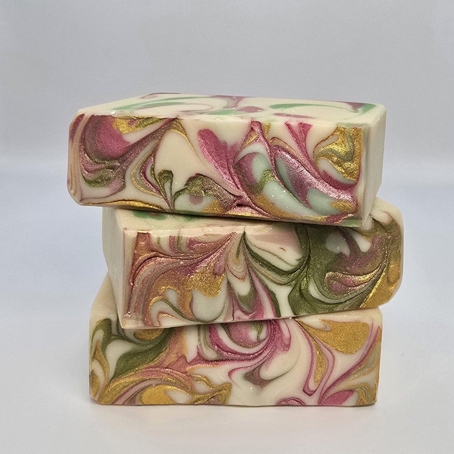 Sea Salt and Lily Goat milk soap bar, pink, yellow and green. Handmade soap bar.