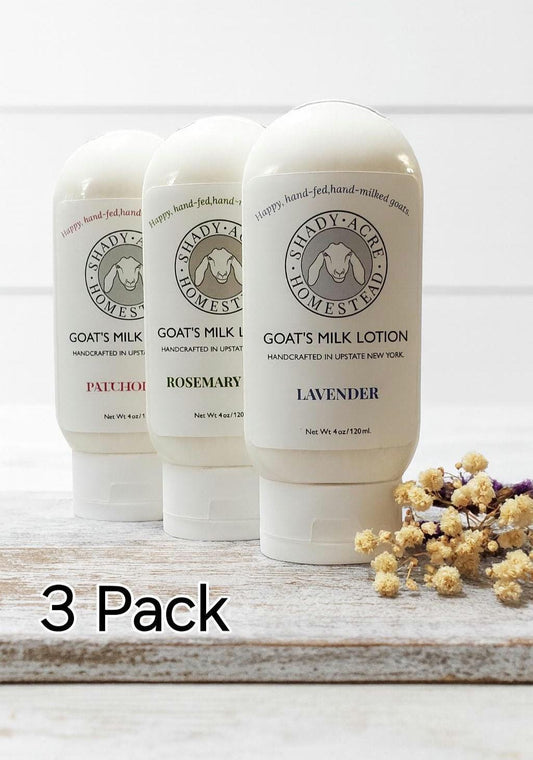 3 Pack Goat Milk Lotion Set – Choose Any 3 Scents | 4 oz Travel Size Goat Milk Hand & Body Lotion | Natural Skincare Gift Set, Unscented