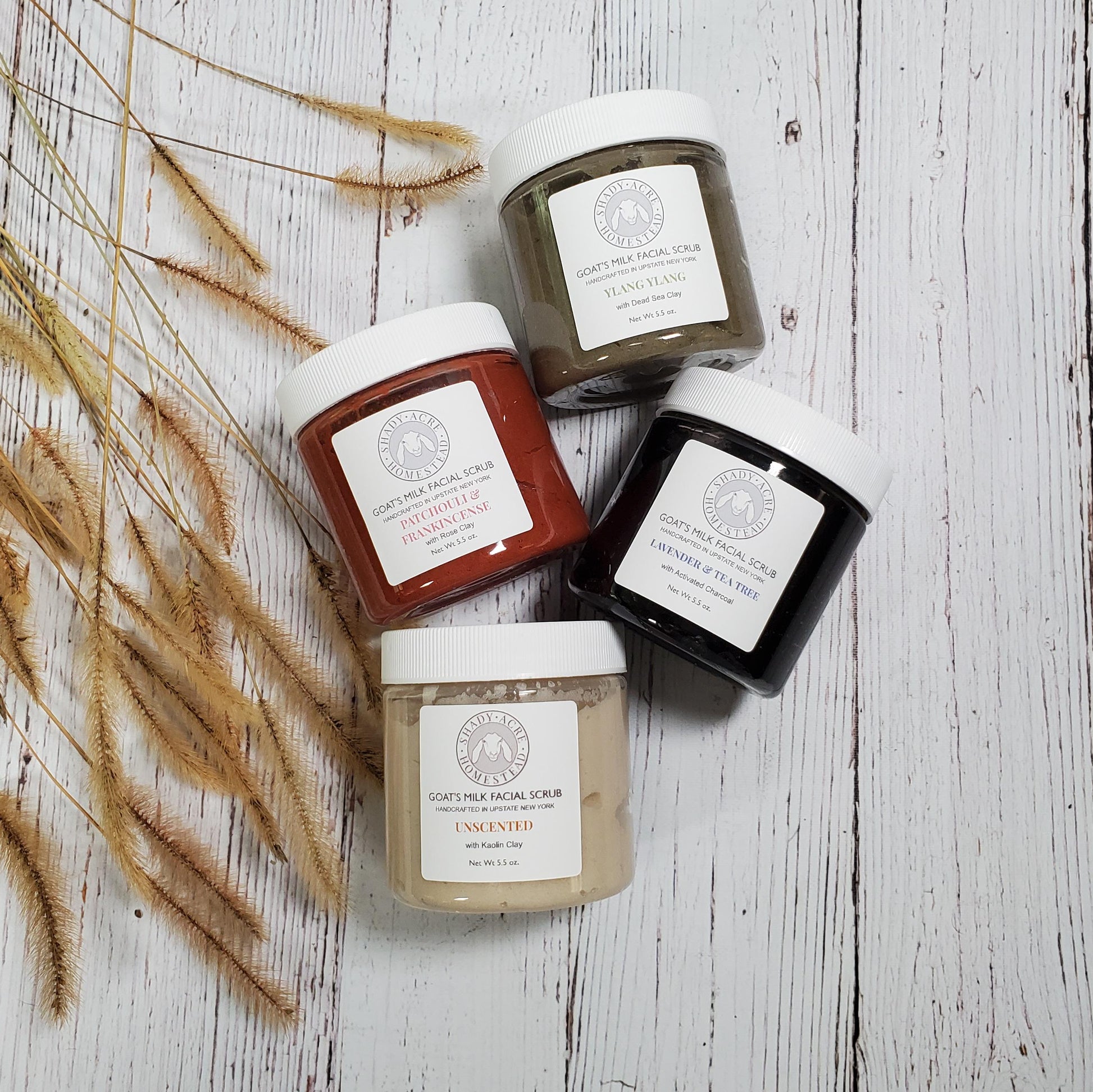 Goat Milk Facial Scrub | Natural Clay & Sugar Exfoliant | Lavender Tea Tree, Patchouli Frankincense, Ylang Ylang, Unscented