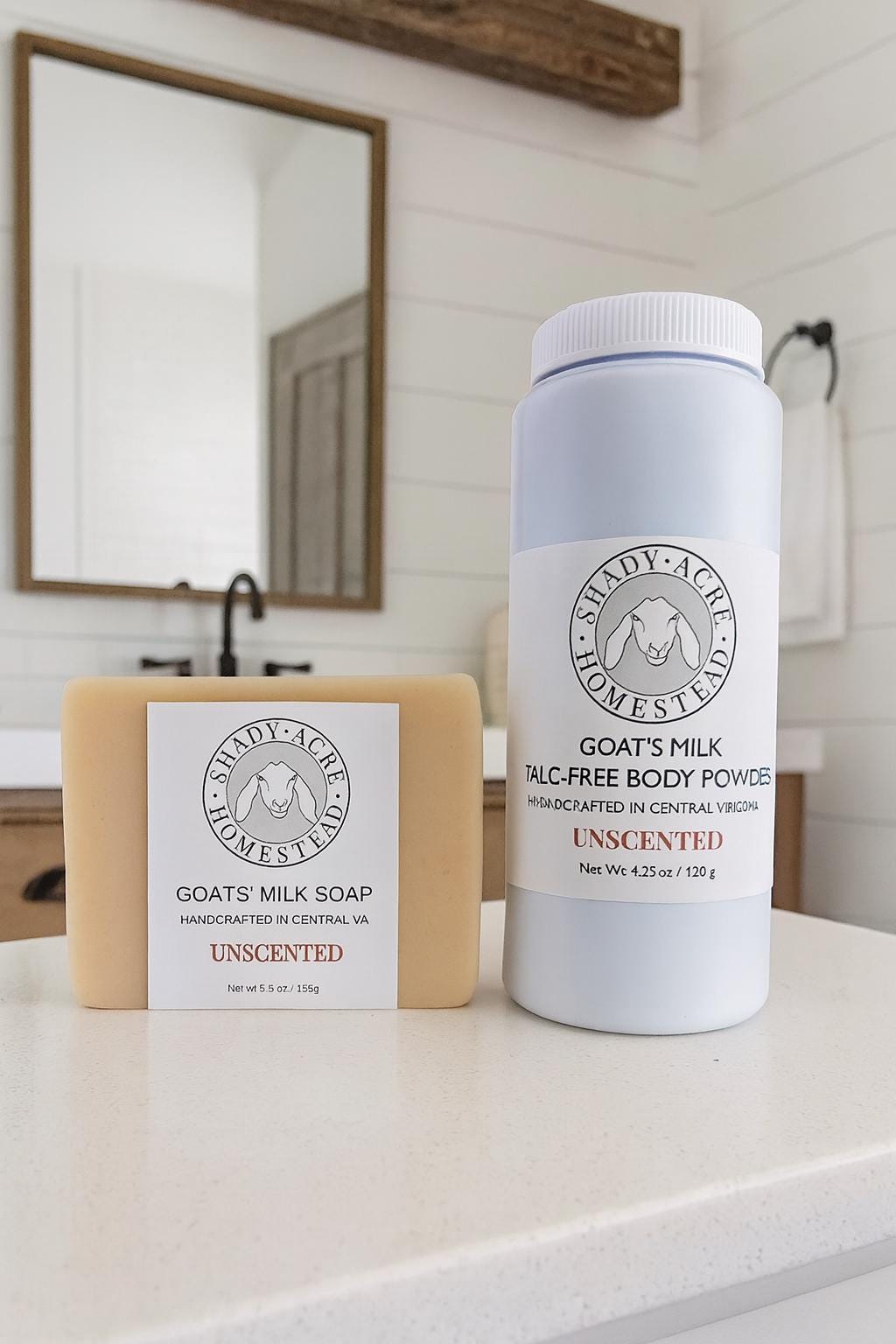 Natural Baby Gift Set | Unscented Goat Milk Soap & Talc-Free Powder | Fragrance-Free Bath Body Care for Sensitive Skin