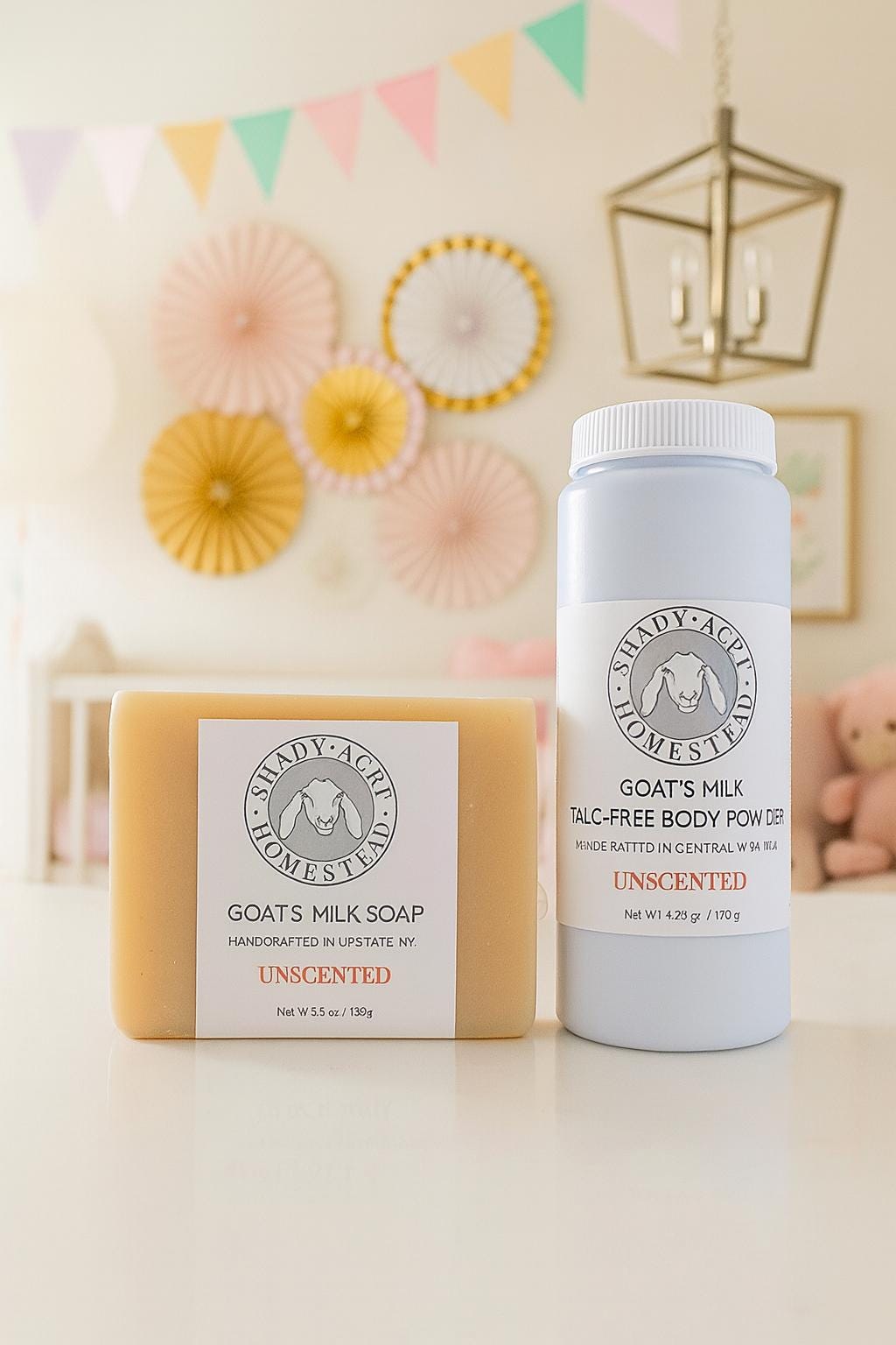 Natural Baby Gift Set | Unscented Goat Milk Soap & Talc-Free Powder | Fragrance-Free Bath Body Care for Sensitive Skin